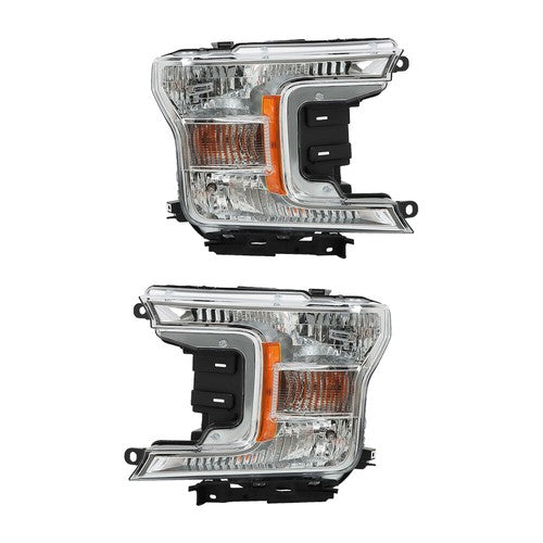 Solid Spare Left+Right Headlight & Front Upper Grille Grill Fit For 2018 2019 2020 Ford F150