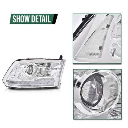 Solid Spare LED DRL Projector Headlights w/ Harness Fit For 09-18 Ram 1500 2500 3500 Chrome