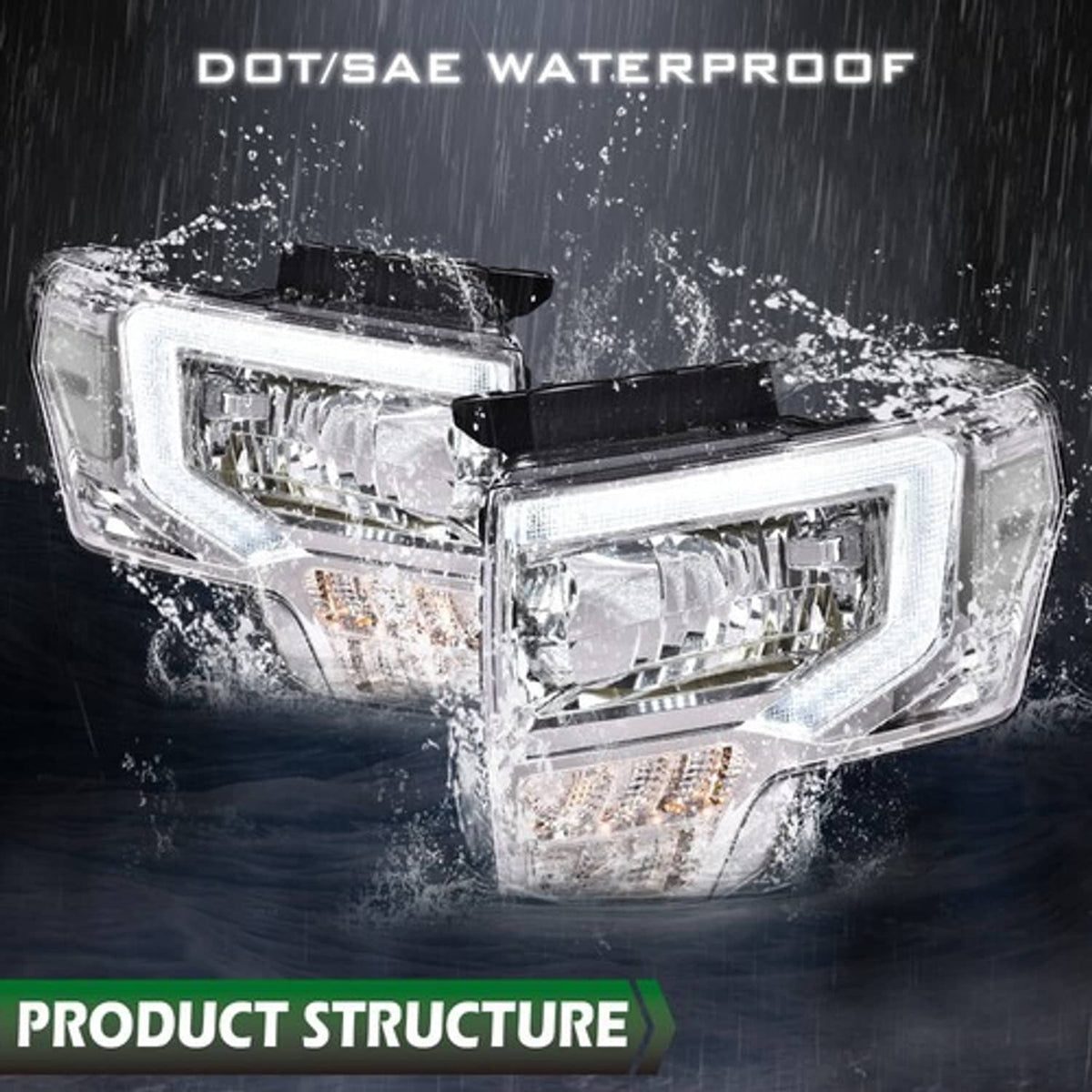 Solid Spare Pair Chrome/Clear LED DRL Headlights Front Lamps Fit For 09-14 Ford F-150 Pickup