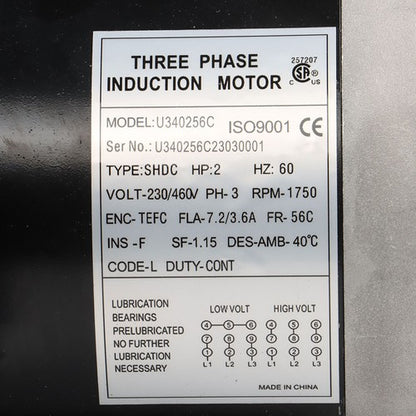 Solid Spare 1800 RPM 2 HP General Electric Motor 3 Phase 56C Frame TEFC 230 / 460 Volt New