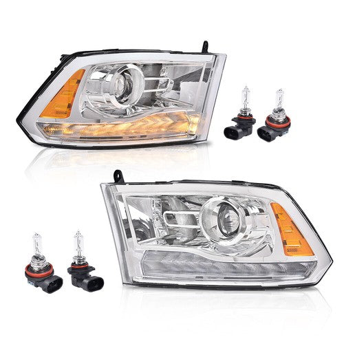 Solid Spare Fit For 2009-2018 Dodge Ram 1500 2500 3500 Chrome Projector Headlights w/LED DRL