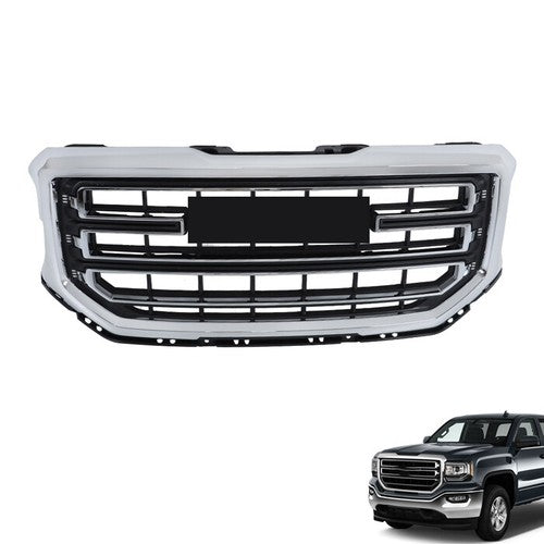 Solid Spare Front Bumper Upper Grille Chrome Plastic For GMC Sierra 1500 2016 2017 2018
