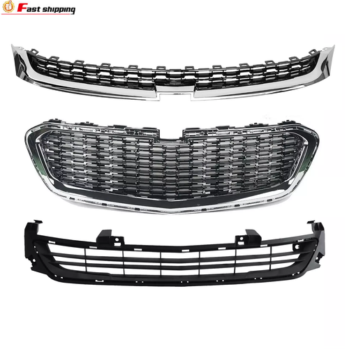 Fits 2014-2016 Chevrolet Malibu Grill Front Upper/Center/Lower Grille Chrome Set