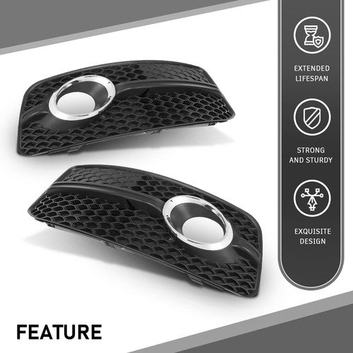 Solid Spare For 2009-2012 Audi Q5 Black Front Fog Light Cover Grill W/Chrome W/S-Line Pkg