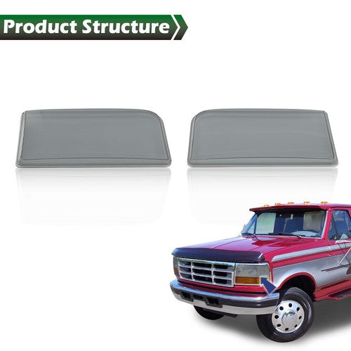 Solid Spare Fit For 1992-1996 Ford F150 F250 F350 Bronco Smoke Headlights Replacement Lens