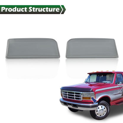 Solid Spare Fit For 1992-1996 Ford F150 F250 F350 Bronco Smoke Headlights Replacement Lens