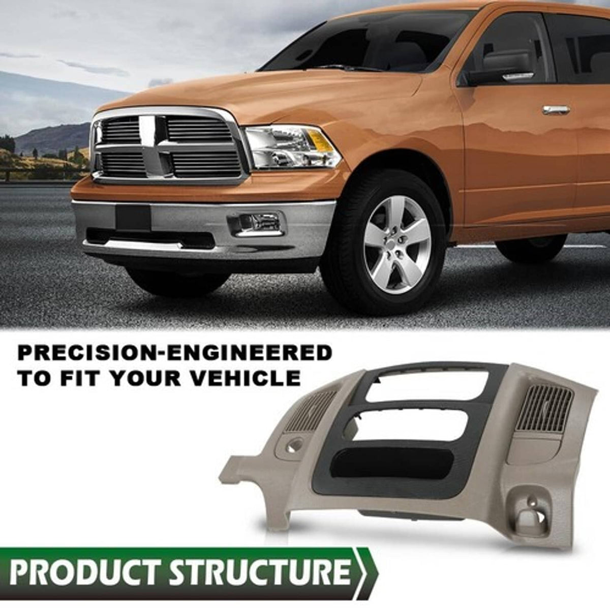 Solid Spare Fit For 02-05 Dodge Ram Dash Radio Bezel Climate Trim Panel Vents Storage Beige