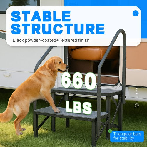 Solid Spare 2 Step RV Steps with 2 Handrails w/Step Mat 660 lbs Load Capacity For Trailers