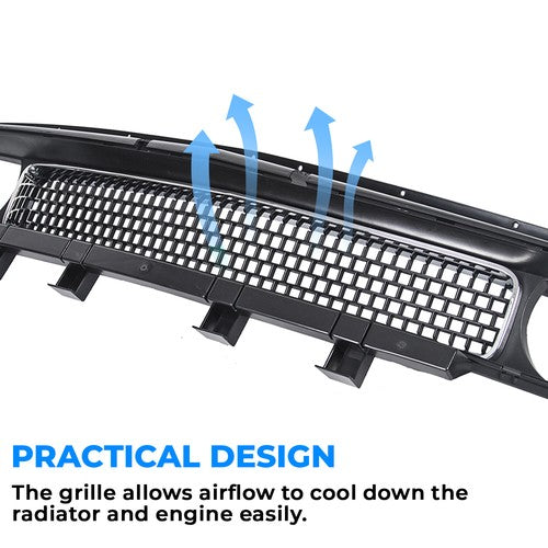 Solid Spare For 2008-2014 Dodge Challenger Front Bumper Grille Black w/ Chrome Trim Molding