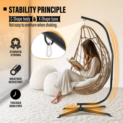 Solid Spare 91" Hanging Hammock C-Stand for Chair Porch Swing Resistant 360 Degree Steel