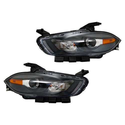 Solid Spare For Dodge Dart 2013-2016 Driver+Passenger Side Halogen Black Housing Headlights