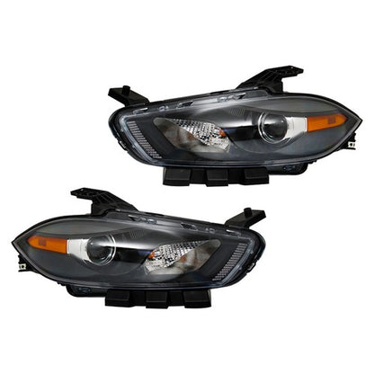 Solid Spare For Dodge Dart 2013-2016 Driver+Passenger Side Halogen Black Housing Headlights