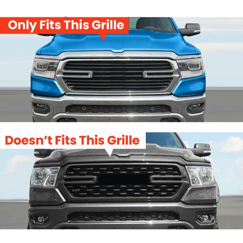 Solid Spare Gloss Black Grille Cover Insert Grill Overlay Trim For 2019-2023 Dodge Ram 1500