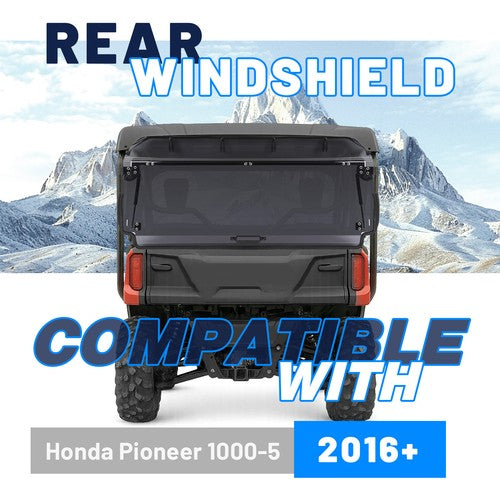 Solid Spare Rear Smoke Windshield For Honda Pioneer 1000-5 2016+ 2017 18 UTV w/ install kit
