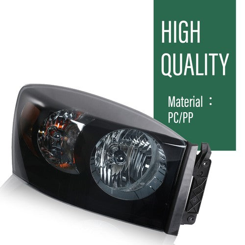 Solid Spare Fit For 06-08 Dodge Ram 1500/2006-2009 Ram 2500 3500 Smoke Black Headlights