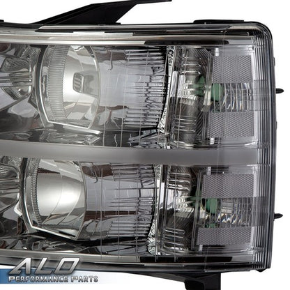 Solid Spare LED DRL Headlights Fit For 2007-2014 Chevy Silverado 1500 2500 3500 Chrome Clear