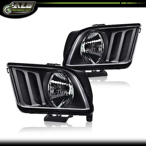 Solid Spare Headlights For 2005 2006 2007 2008 2009 Ford Mustang Black Housing CLear Lens