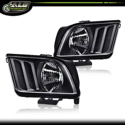 Solid Spare Headlights For 2005 2006 2007 2008 2009 Ford Mustang Black Housing CLear Lens