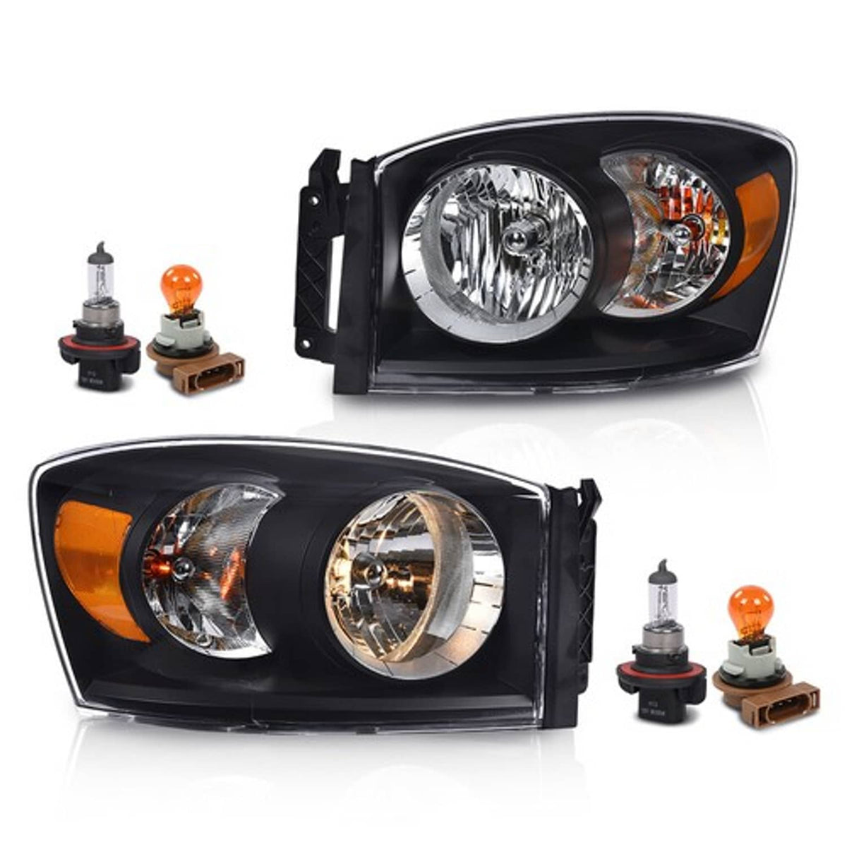 Solid Spare Fit For 06-08 Dodge Ram 1500/2006-2009 Ram 2500 3500 Clear Black Headlights