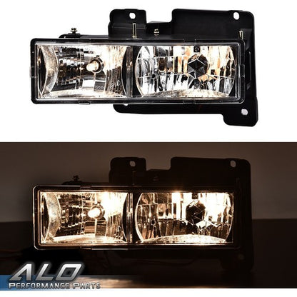 Solid Spare Fit For 88-98 Chevy GMC C10 C/K Truck Headlights Lamps Chrome W/Bulbs