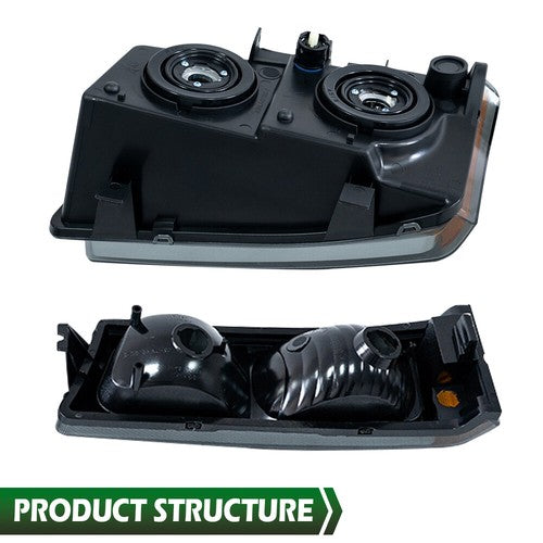 Solid Spare Fit For 2003-2007 Chevy Silverado Avalanche Headlights+Signal Bumper Lamps Smoke