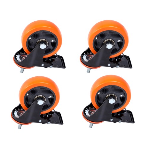Solid Spare 4Pcs 4" Threaded Stem Caster Wheels with Brake (Stem Diameter 3/8", Length 1")