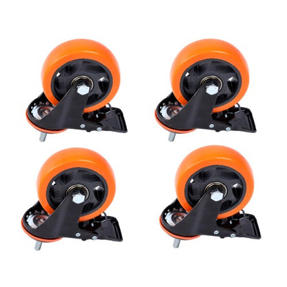 Solid Spare 4Pcs 4" Threaded Stem Caster Wheels with Brake (Stem Diameter 3/8", Length 1")