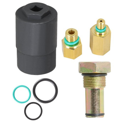 Solid Spare For Ford 04-10 E-350 E-450 IPR Valve Socket + Air Test Fitting +Fuel Rail Adapte