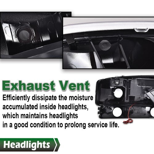 Solid Spare LED DRL Clear Black Headlights+Bumper Lamps Fit For 1999-2007 GMC Sierra/Yukon