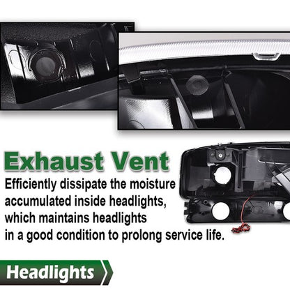 Solid Spare LED DRL Clear Black Headlights+Bumper Lamps Fit For 1999-2007 GMC Sierra/Yukon