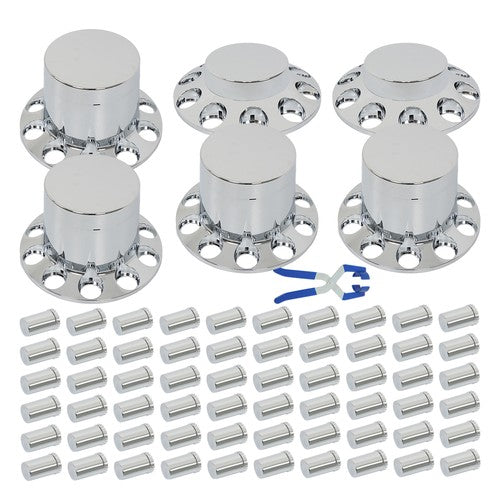 Solid Spare Chrome Hub Cover 33mm Lug Nut Wheel Axle Cover Thread-On Kit Semi Truck New