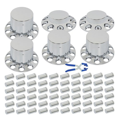 Solid Spare Chrome Hub Cover 33mm Lug Nut Wheel Axle Cover Thread-On Kit Semi Truck New