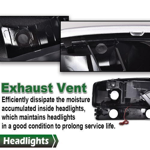Solid Spare Smoke/Chrome LED DRL Headlights+Bumper Lamps Fit For 99-07 GMC Sierra/Yukon