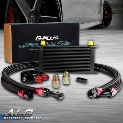 Solid Spare Universal 19 Row AN10 Aluminum Engine Oil Cooler Kit + Filter Adapter Hose End