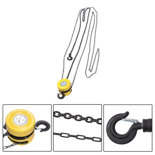 Solid Spare 1 Ton / 2200lbs Hand Chain Hoist Steel 20ft / 6m Lift 360° Swivel Hook G60