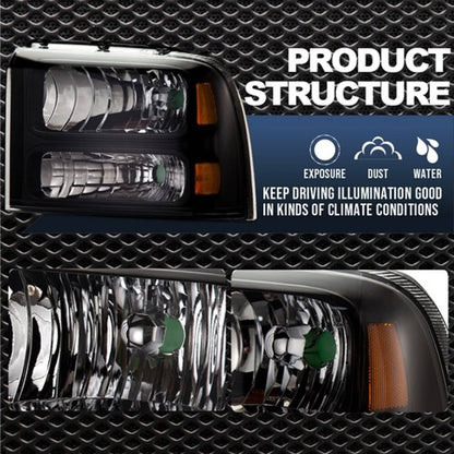 Solid Spare Fit For 05-07 Ford F250 F350 F450 F550 Super Duty Headlights Assembly Left+Right