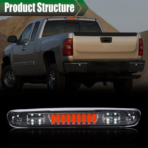 Solid Spare Fit For 2007-2014 Silverado Sierra Smoke/Chrome LED Third Brake Light Cargo Lamp