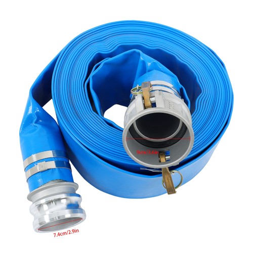 Solid Spare 3" x 50FT PVC Irrigation Discharge Hose W/Aluminum Connectors for Pools Blue