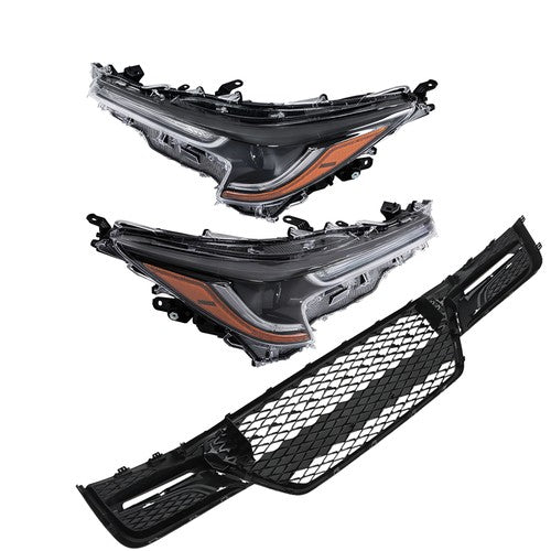 Solid Spare Front For Toyota Corolla 2023-2024 Pair LED Clear Headlights&Lower Grill Black