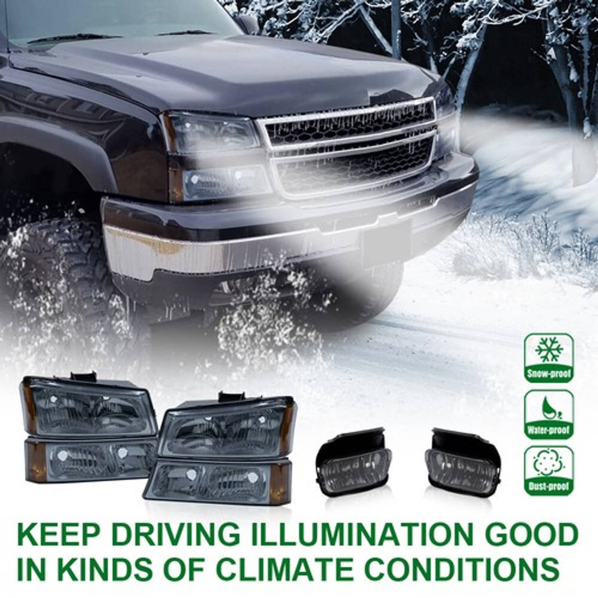 Solid Spare Fit For 03-06 Silverado Headlights + Bumper Signal Lamp + Driving Fog Lights