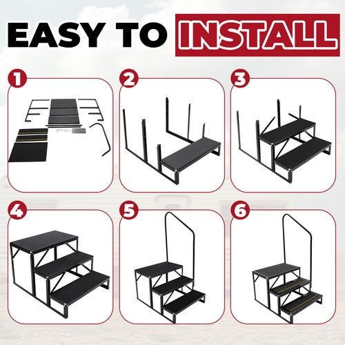Solid Spare 660lbs Anti-Slip 3 Step Stair W/ Handrail For RV Camper Hot Tub Portable