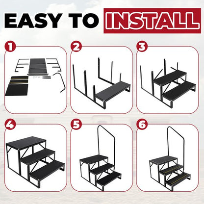 Solid Spare 660lbs Anti-Slip 3 Step Stair W/ Handrail For RV Camper Hot Tub Portable