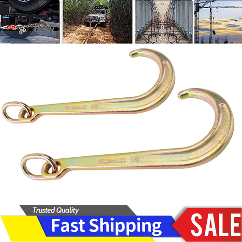 (2)15" Inch J Hook with Chain Link Tow Axle Strap Wrecker Clevis WLL G70 5400LBS