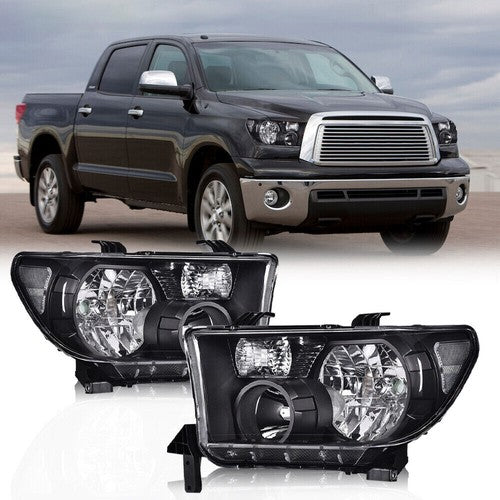 Solid Spare Clear Black Headlights Headlamps Pair Fit For 07-13 Toyota Tundra 08-17 Sequoia
