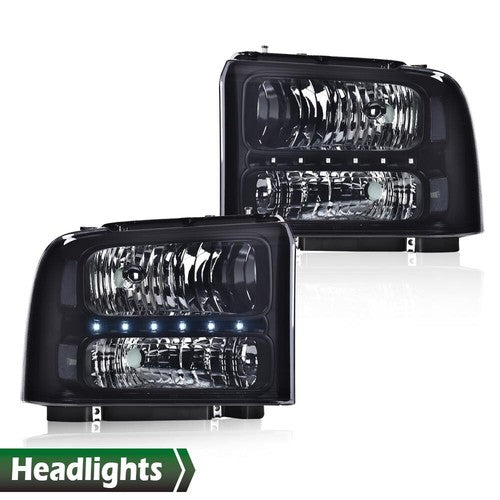 Solid Spare Fit For 2005-2007 F250 F350 F450 Super Duty LED DRL Black Clear Headlights Lamps