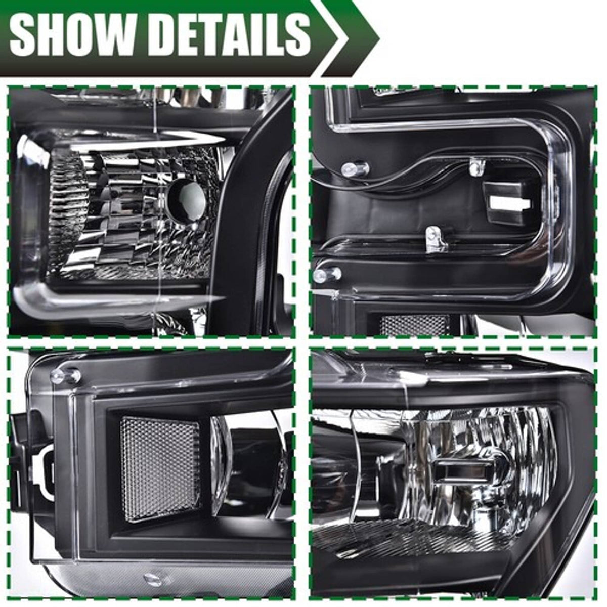 Solid Spare Fit For 2015-2017 Ford F150 Pickup Clear Corner Black Headlights Left+Right