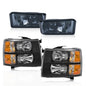 Solid Spare FIT FOR 07-13 CHEVY SILVERADO LEFT+RIGHT HEADLIGHTS +SMOKED FOG LAMPS BLACK