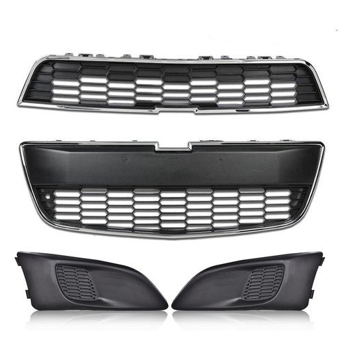 Solid Spare Fit For 2012-2016 Chevy Sonic Front Bumper Upper & Lower Grille+Fog Light Cover