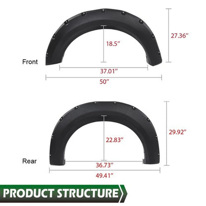 Solid Spare Wheel Fender Flares Fit For 2009-2014 Ford F150 F-150 Pocket Rivet Style Bolt on
