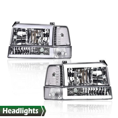 Solid Spare LED DRL Headlights Bumper Lamps Chrome Fit For 92-96 Ford F150 F250 F350 Bronco